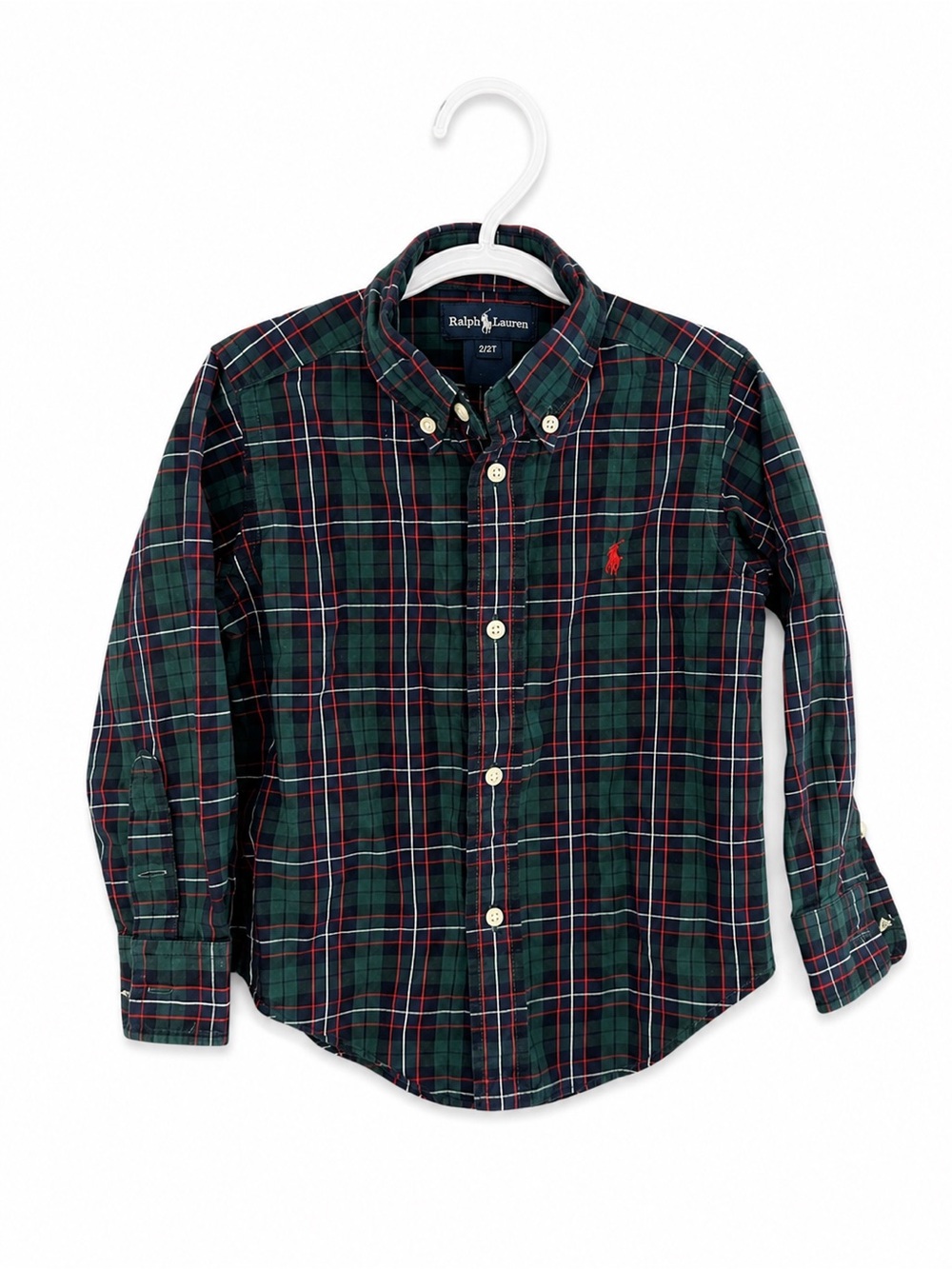 Ralph Lauren Plaid Button-Down Shirt 2T Green Red EUC